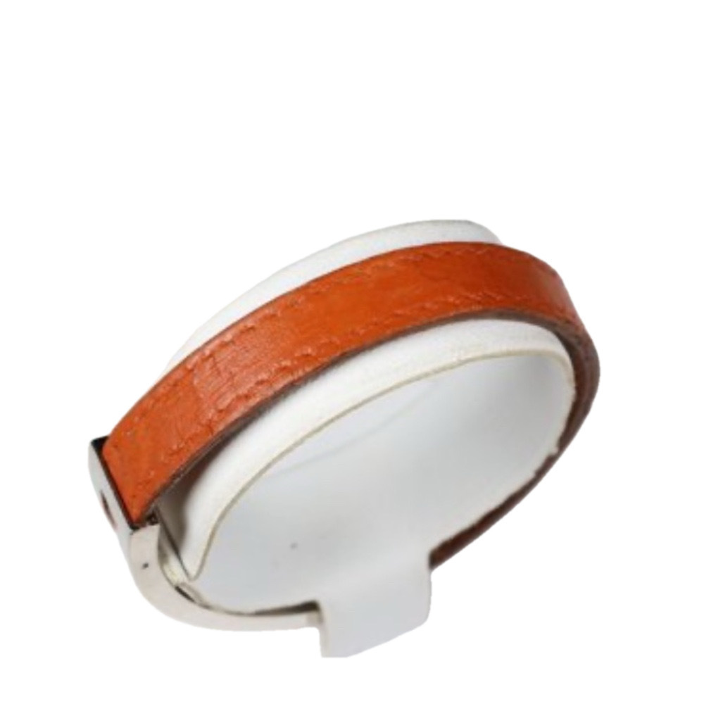 HERMES Belt Buckle Bracelet Adjustable Brown Leather Silver Metal Hardware - Picture 4 of 4